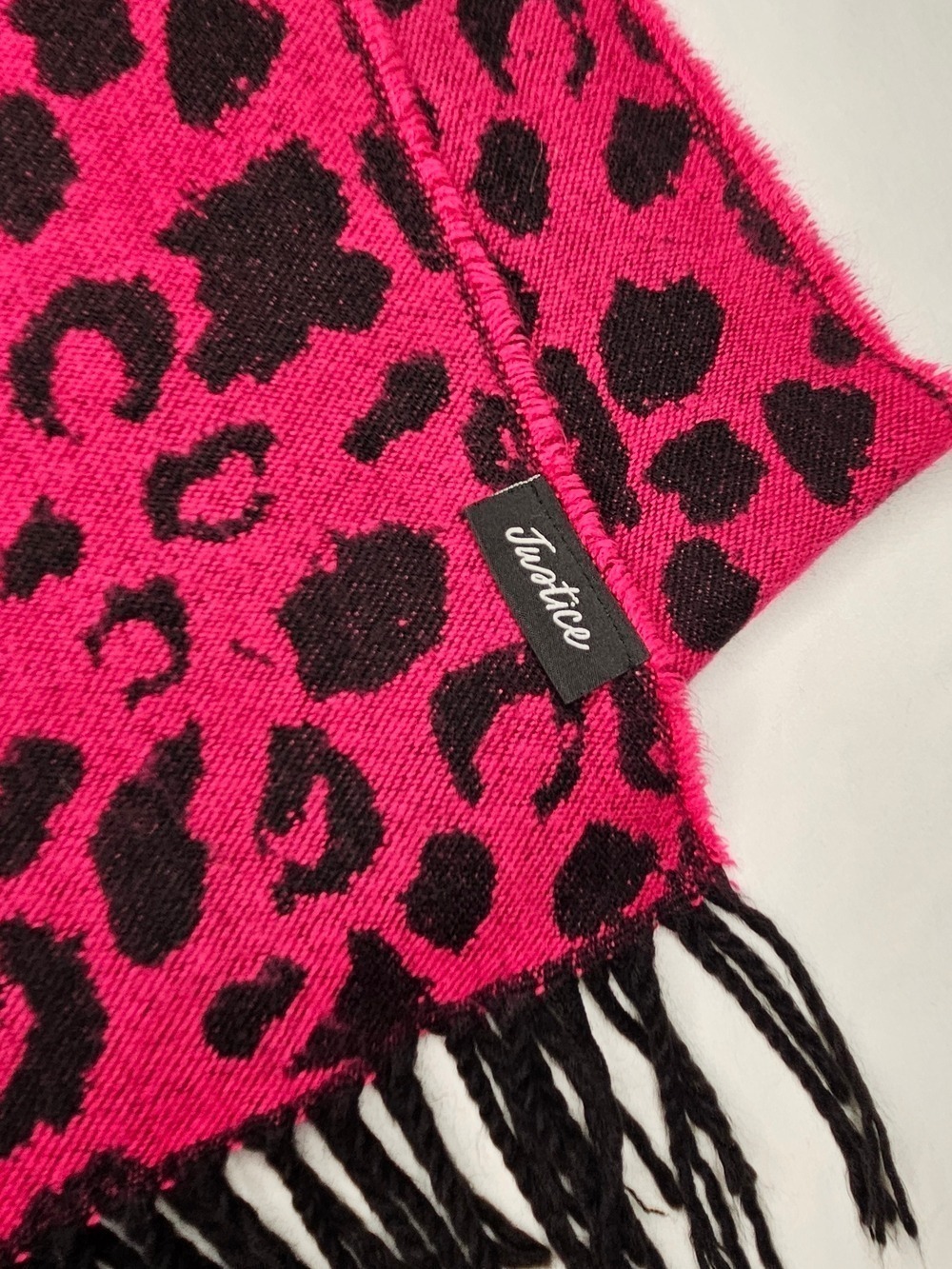 5/$25 Justice Hot Pink Leopard Print Scarf Fringe Knit Soft Winter Wrap Youth